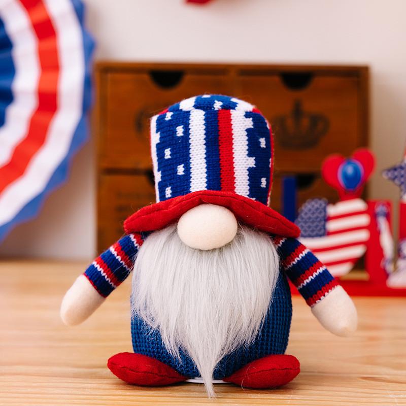 Independence Day Adorable Gnome Figurine With Lighted Knit Hat For Celebrations Festive