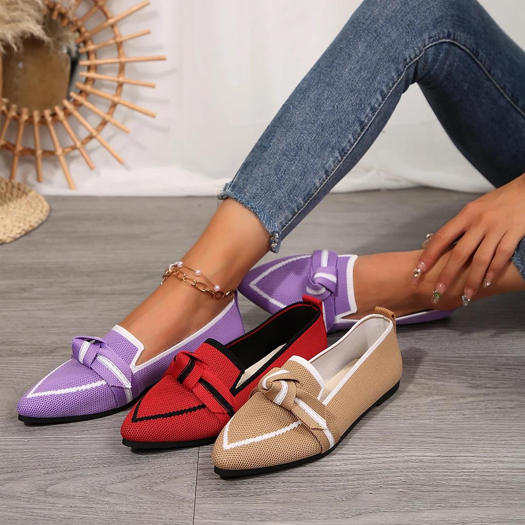 Fashion Women Flats Loafers Bowknot Pointed Toe Mesh Casual Shoes Comfort Walkers Ladies Light Lace Up Soft Sole Flats Zapatos De Mujer