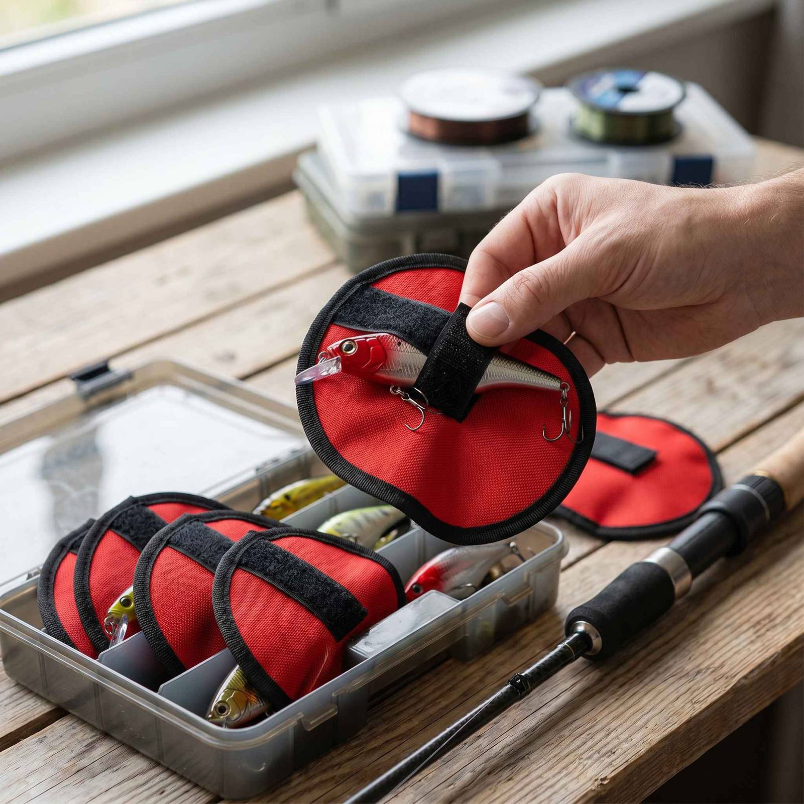 8 Pezzi Copri Avvolgitori per Esca da Pesca Tessuto Oxford Protezioni per Custodia Amo da Pesca e Esca per Canne da Pesca Rosso Rosso rosso