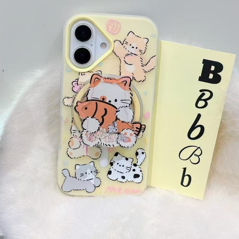 Korean Cute Quicksand Shake Kitten Magnetic Phone Holder  Stand Grip Tok GripTok  Support For iPhone 16 15 For Magsafe Accessori