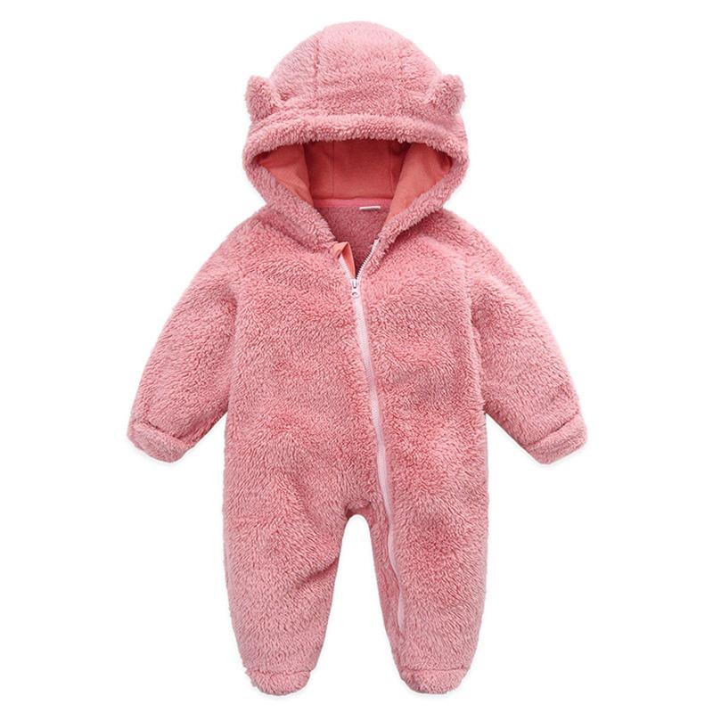 Newborn Baby Boy Girl Fleece Jumpsuit Snowsuit Long Sleeve Hooded Zipper Closure Coat Warm Winter Clothes