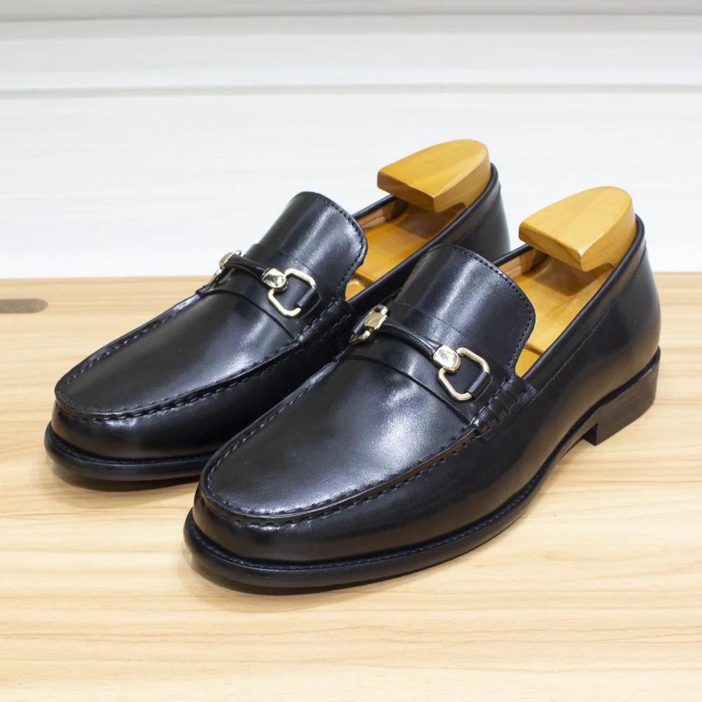 Fashion Classic Men's Loafers Genuine Leather Handmade Metal Chain Casual Business Dress Shoes Fashion Party Wedding Footwear for Men