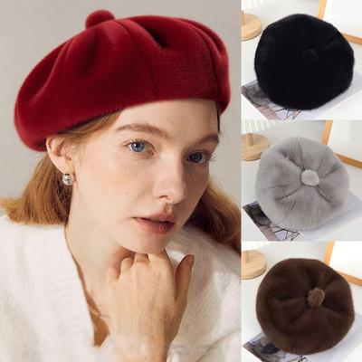 Winter Malermütze Vintage Kunstnerzpelz Künstlerisch Verdickt Modeaccessoires Wärme Verstellbar Französischer Stil Einheitsgröße