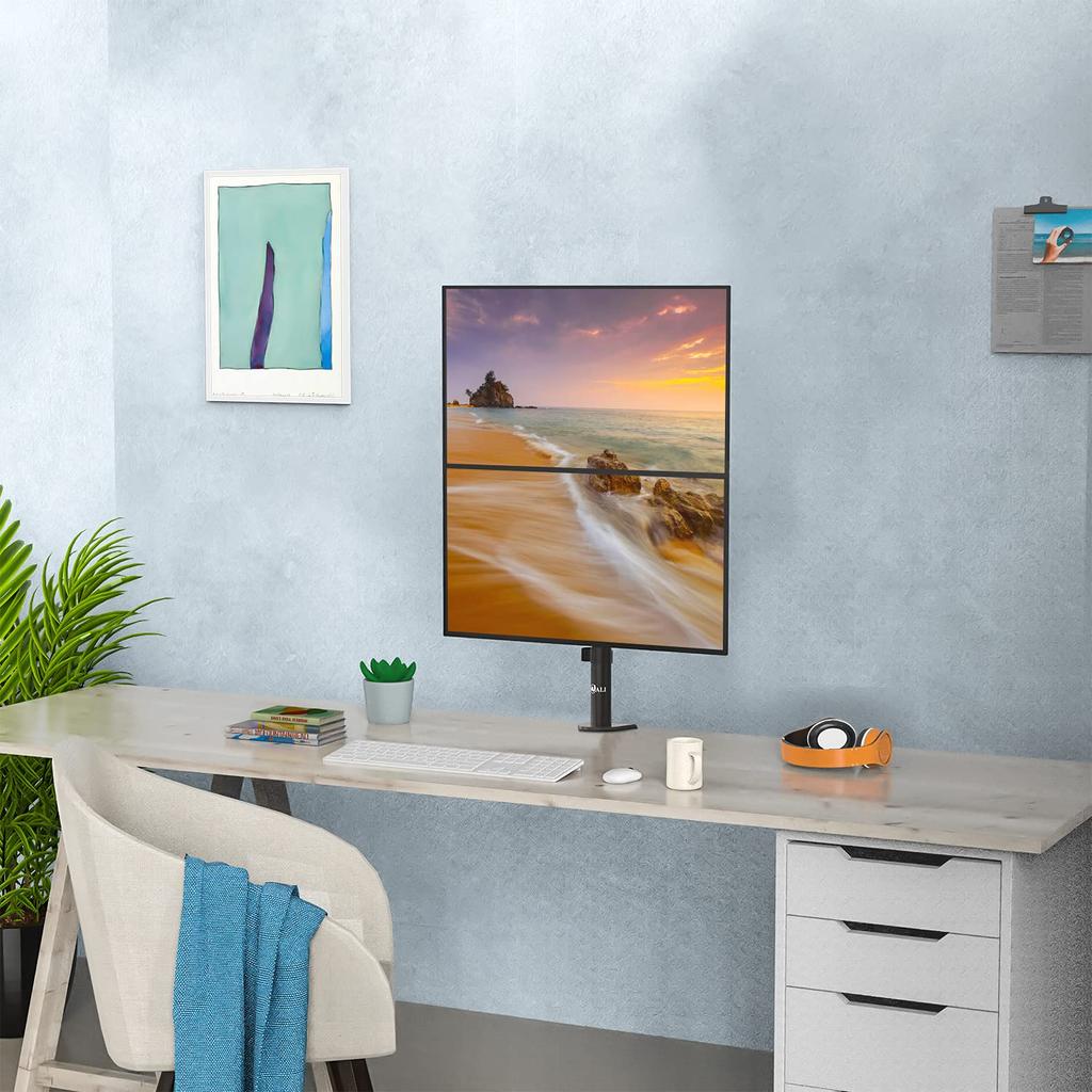 WALI Dual Monitor Desk Mount Stand for LCD/LED Flat Screen TVs, Vertical Position, Two Monitors, 27" with Grommet Base (M002XLS), Black