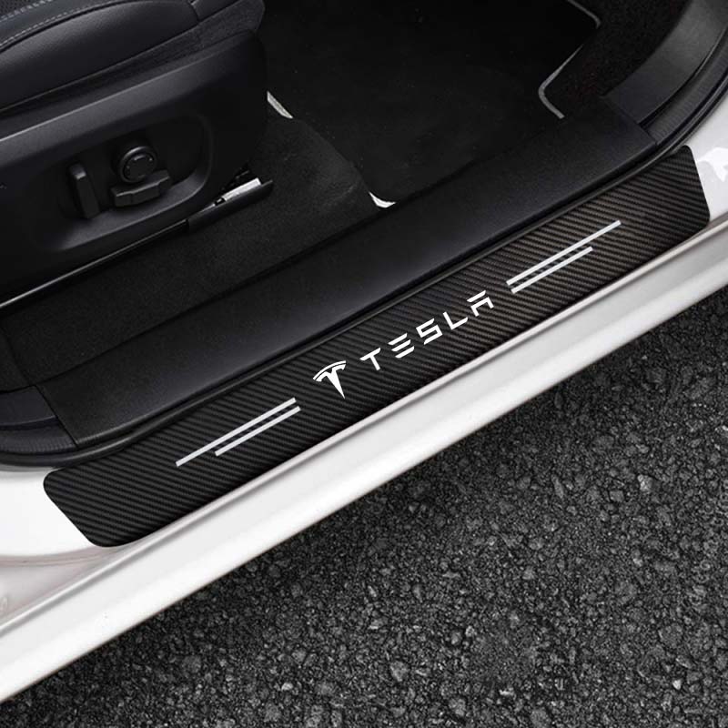 Car Door Sill Stickers Carbon Fiber Door Sill Film Car Sticker for Tesla Model 3 Y X S P100D P85D 200 Logo Car Accessories