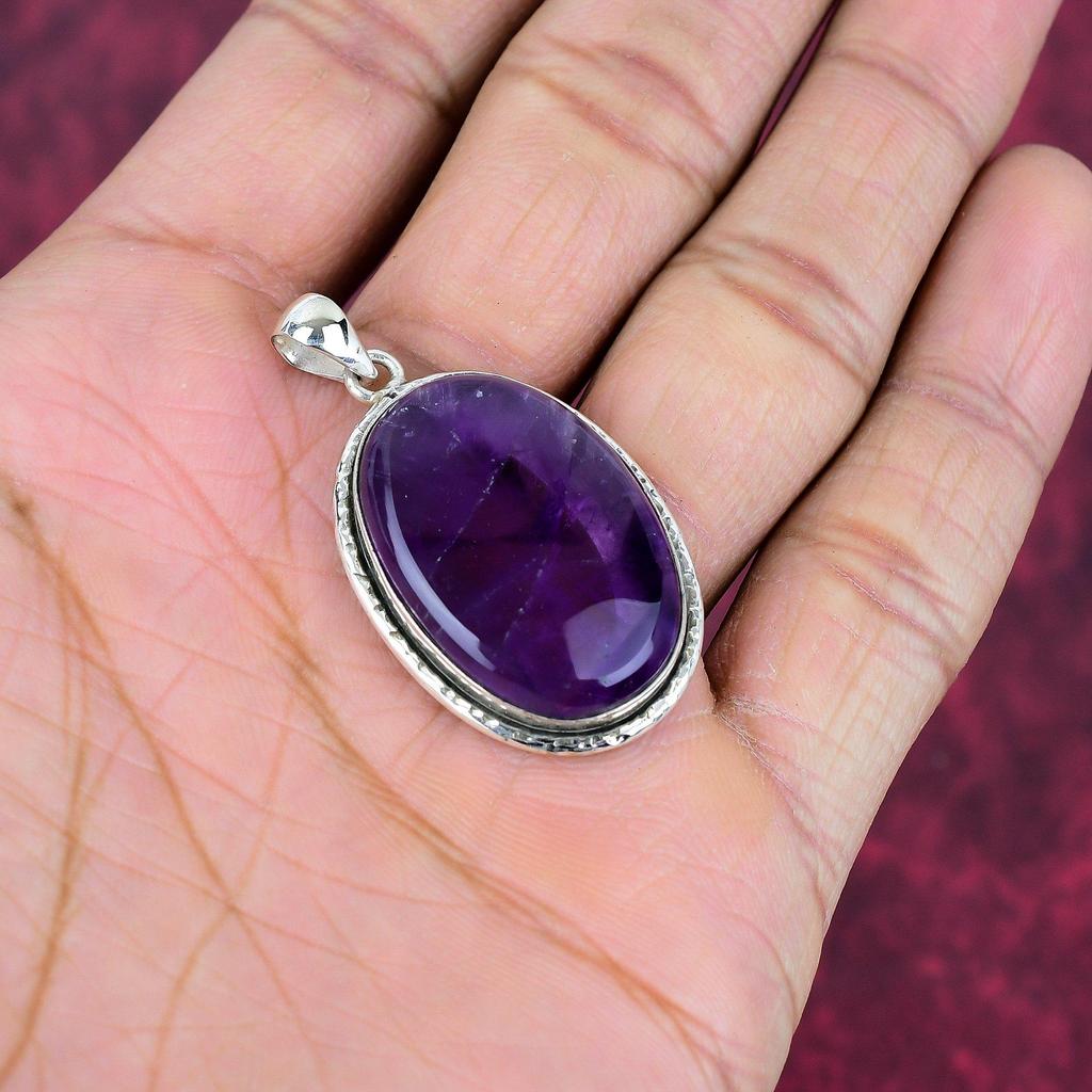 Přívěsek s ametystem Šperky z drahých kamenů, Přívěsek z masivního stříbra 925, Dárek pro ženy Ručně vyrobený přívěsek