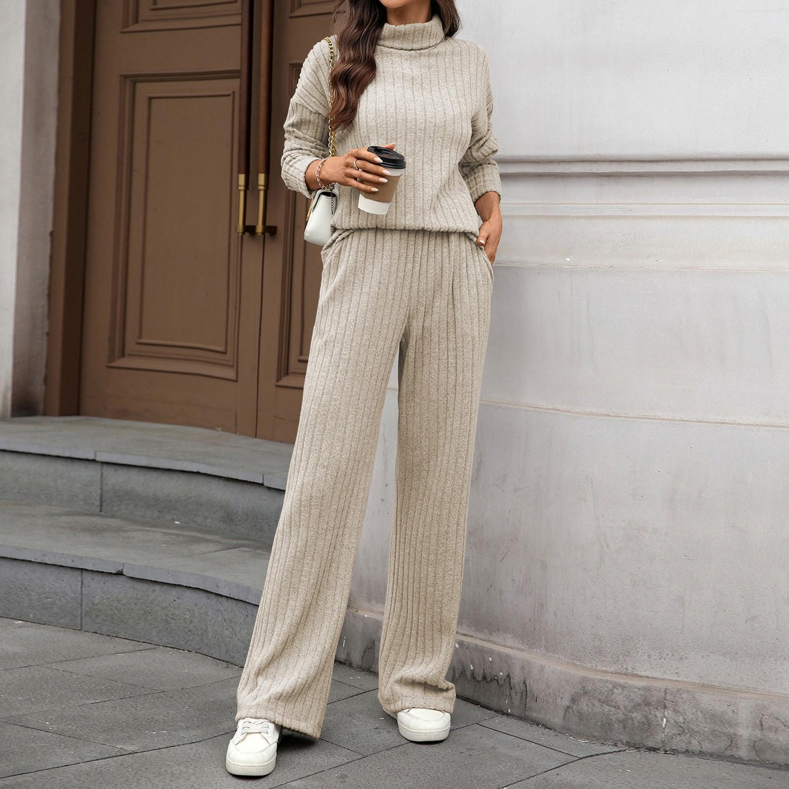 

Комплекты из двух вещей для женщин, повседневные свободные рубашки с длинным рукавом и шорты на кулиске с высокой посадкой, спортивный костюм, осенние наряды S бежевый