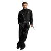 American retro black stand-up collar slanted denim jacket men's ruffian handsome locomotive short jacket