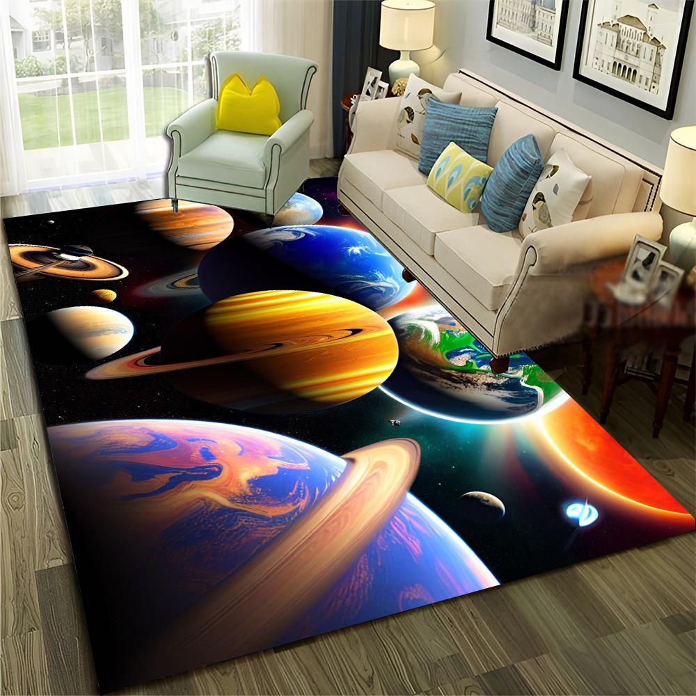 3D Univers Weltraum Galaxie Planet Stern Teppich Teppich für Zuhause Wohnzimmer Schlafzimmer Sofa Fußmatte Dekor,Kinderbereich Teppich Rutschfeste Bodenmatte