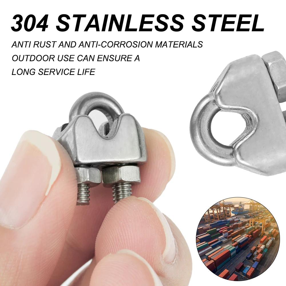 12Pcs U Type M3 Cable Clamps 3mm Wire Rope Fixing Clip Bolts Saddle Fastener Metal Heavy Duty 304 Stainless Steel