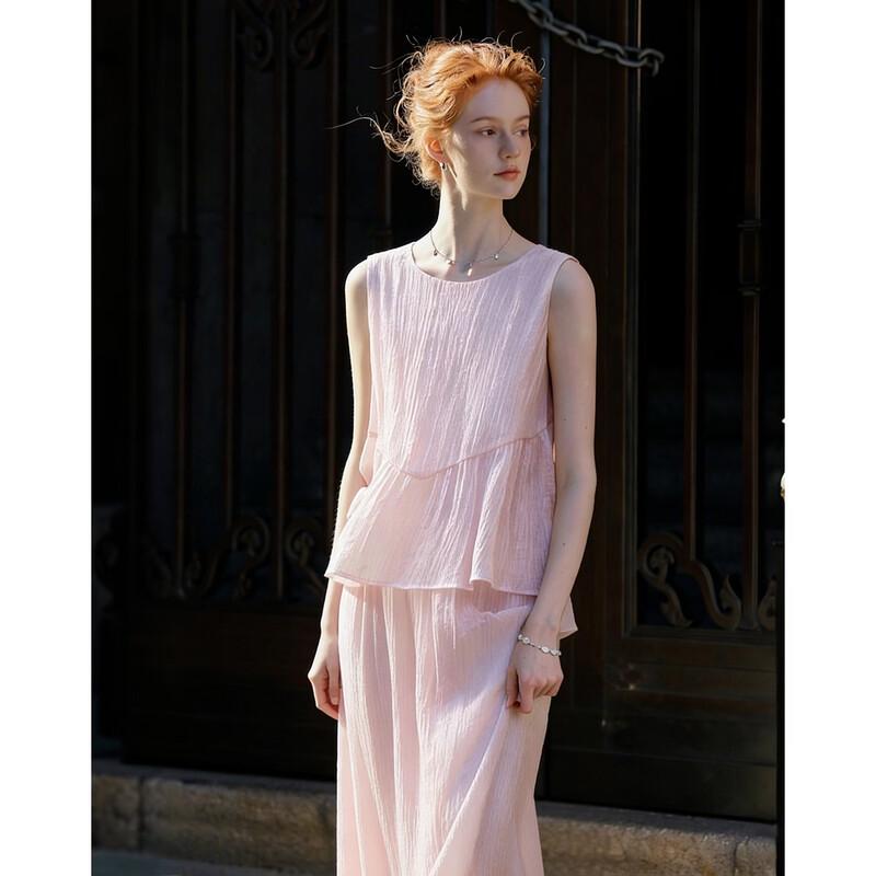 Demana Summer Lyocell Faux Two-Piece Sleeveless A-Line Dress