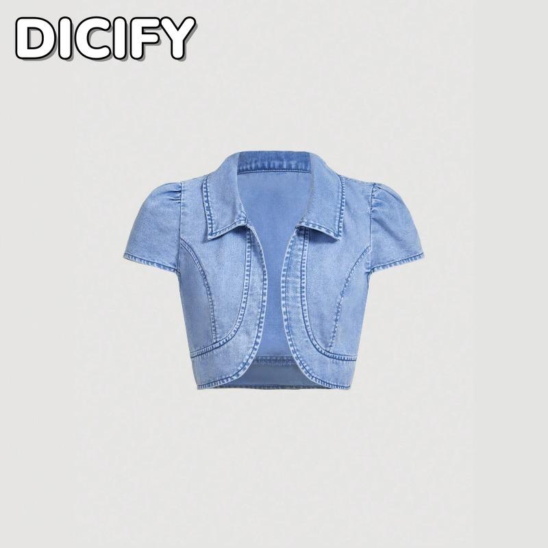 DICFY Women's Vintage Casual Solid Color Print POLO Neck Jackets & Coats