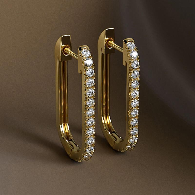 

Huitan Simple Fashion U Shape Hoop Earrings for Women Everyday Accessories with Shiny Zirconia Versatile Gold Color Zircon
