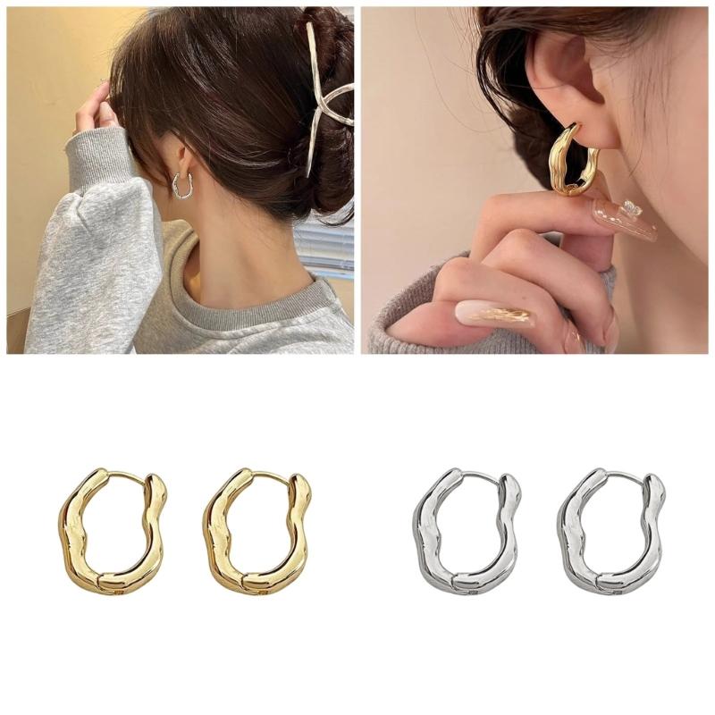 Trendy Geometric Ear Clips Comfortable Irregular Hoop Earrings for Women Girl Fashionable Unique Valentines Day Gift