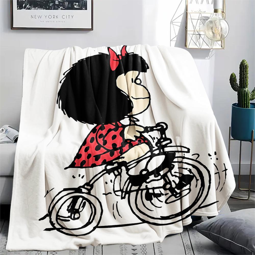 1PC Mafalda Print Flannel Blanket, High Quality All Seasons, Home Decor, Warmth and Comfort, Perfect for Christmas Gifts