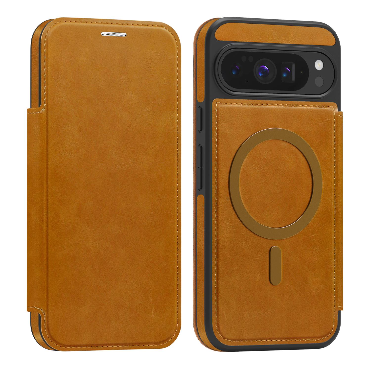 

Business Strong Magnetic Cards Solt Wallet Leather Case For Google Pixel 10 Pro XL 9A 9 8A 7A For Magsafe kickstand RFID Cover Google Pixel 9 Pro світло-коричневого кольору