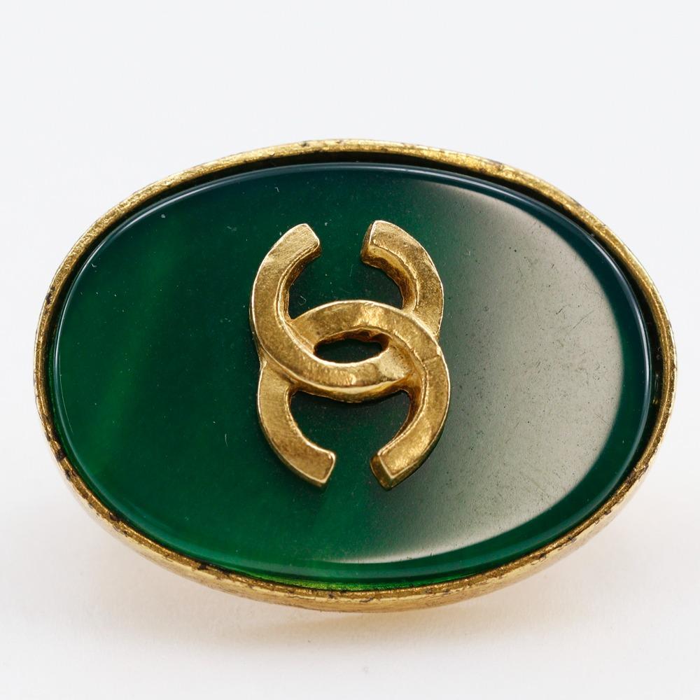 Chanel COCO Mark Earring Vintage Green Gold Plated Gold 18.72g Women Used