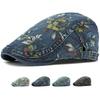 HT4338 Herren Damen Mützen für Frühling Herbst Blume Floral Baskenmütze Hut Gewaschene Baumwolle Denim Baskenmütze Kappe Männlich Weiblich Künstler Maler Mützenhut