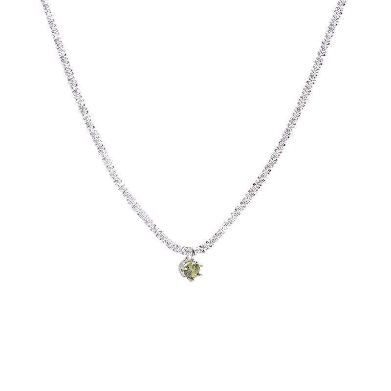 South Korea's Luxury Green Zircon Clavicle Necklace: Internet Celebrity-Inspired Sparkling Design