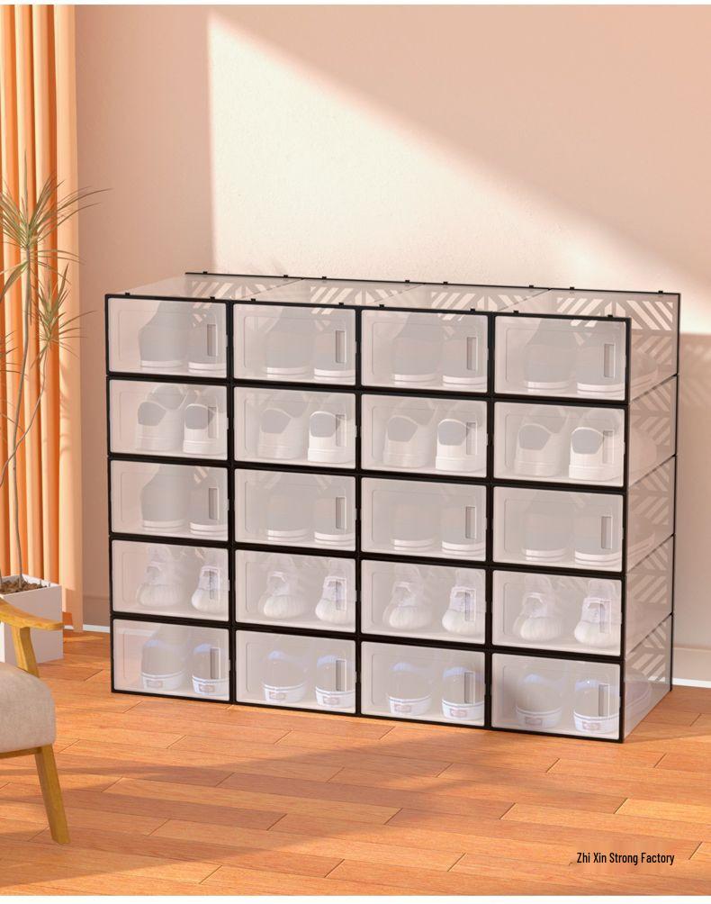 Thickened Double-Frame Transparent Shoe Storage Box - Dustproof & Moistureproof Shoe Rack for Home or Dorm