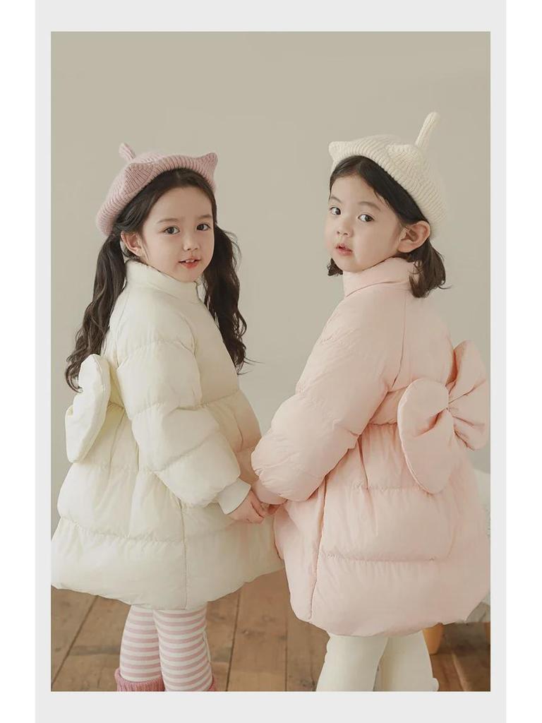 Wulibu Girls' Stylish Mid-Length Down Jacket with Ribbed Cuffs - 2025 Winter Collection