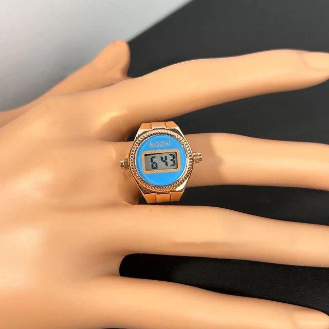 Couple Watch Rings Women Men Elastic Strap Mini Watch Finger Ring