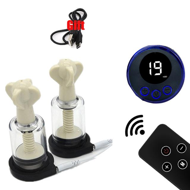 Electric Shock Nipple Vacuum Sucker Pump BDSM Bondage Electric Stimulation Physiotherapy Breast Booster Adult Sex Toys for Women