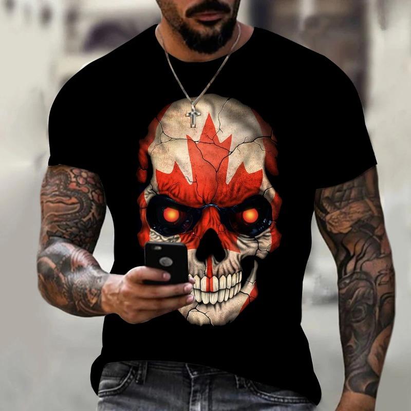 Skull 3D Men's T-shirt Fashion Hip Hop Round Neck Short Sleeve Shirt Harajuku Men's T-shirt Extra Large T-shirt Suitable for Men's Clothing