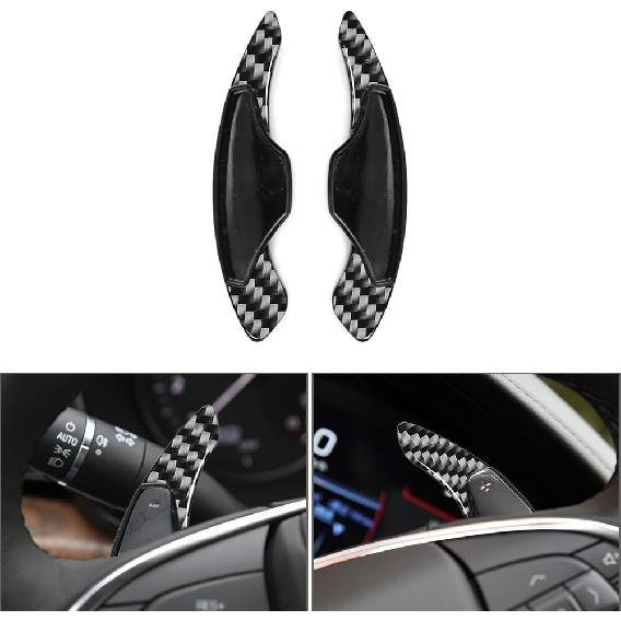 

2pcs ABS Steering Wheel Shifter Extension Shift Paddle Trim Cover Carbon Fiber Black, for Cadillac CT6 40T80T 2016-2019
