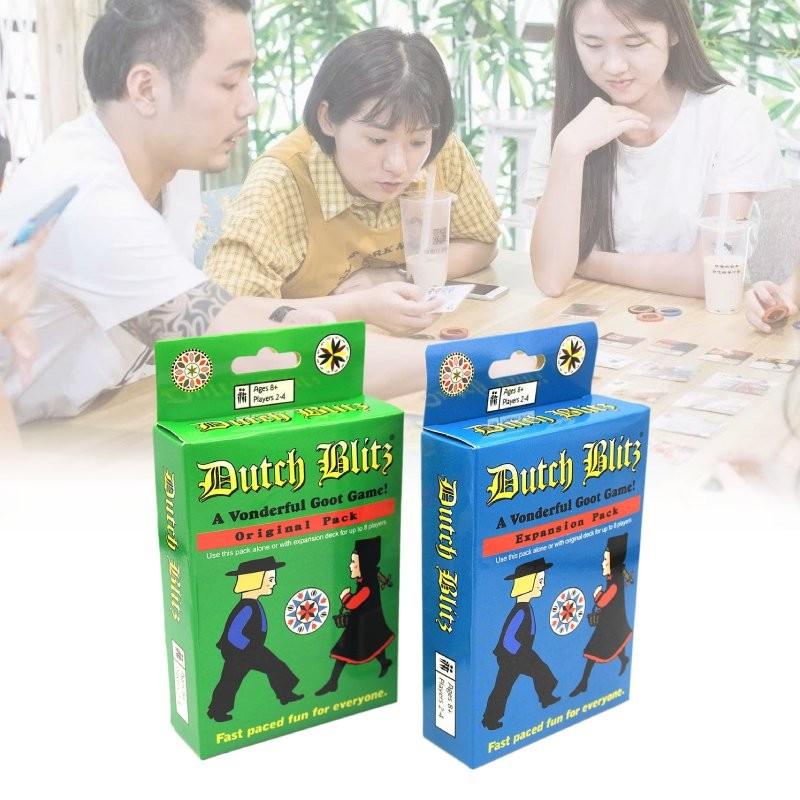 Een spannend Nederlands Blitz-kaartspel voor het hele gezin met kleurrijke kaarten in blauw en groen.