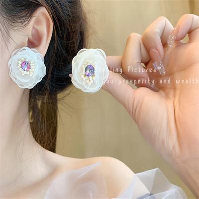 Brincos de Tachinha Elegantes de Moda Coreana com Flor de Malha para Mulheres Meninas Presente Joias Atacado