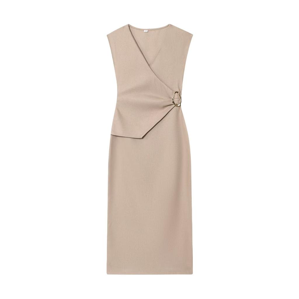 Women's Summer New European and American Style Fashion Double Placket Twill V-neck Dress