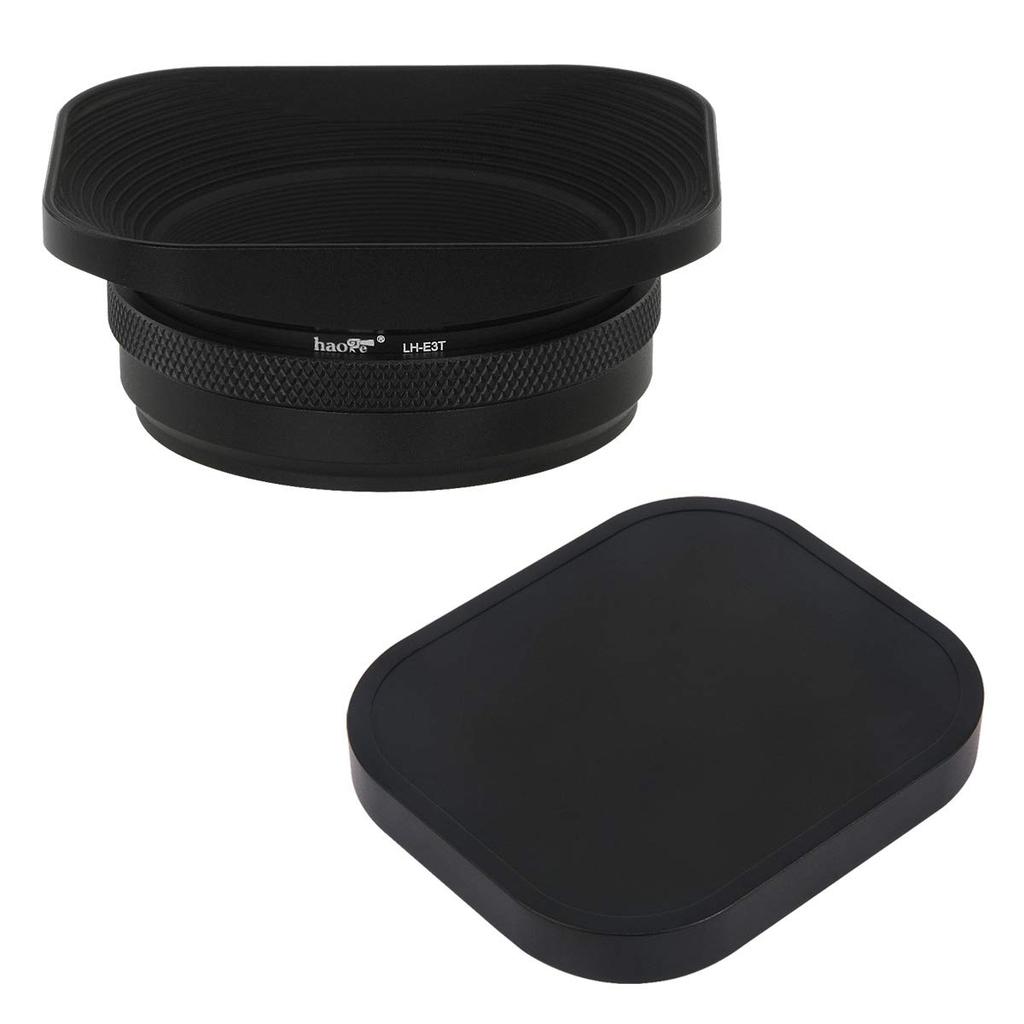 Haoge LH-E3T Square Metal Lens Hood with 49mm Adapter Ring for Fujifilm FinePix X100, X100S, X100T, X70, X100F, and X100V Cameras, Black