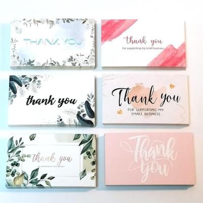 Biglietto di Ringraziamento Foglia Verde con Confezione Rosa - Biglietto Regalo in Carta Patinata