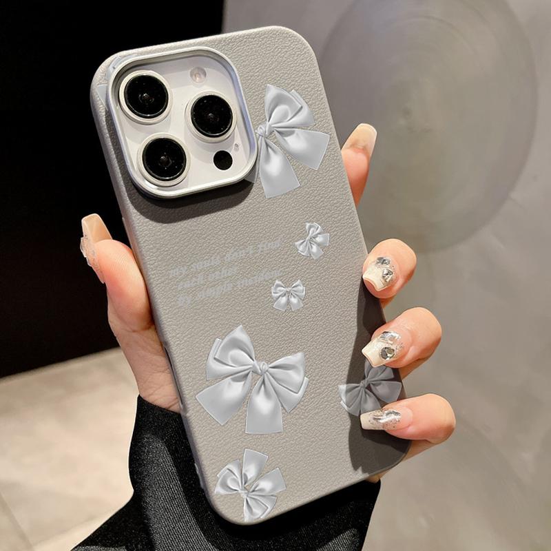 Cute Bowknot Print Leather Texture Slim Magnetic Case For iPhone 16 Pro Max 15 14 Pro 13 12 11 for MagSafe Shockproof TPU Soft Matte Phone Cover