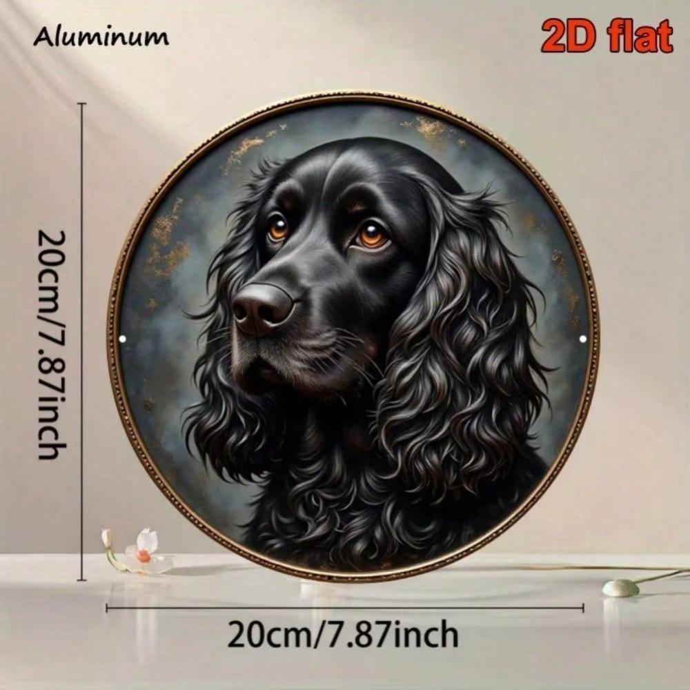 Vintage Black Kirk Spaniel Portrait Round Tin Sign for Home Office Pet Shop Wall Decor