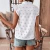 Ladies Summer Cap Sleeve Ruffles V Neck Hollow Embroidey Solid Color Pullover T Shirt Top