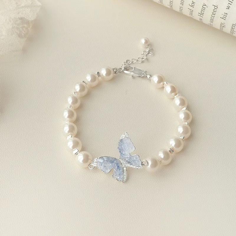 Women Gradient Crystal Butterfly Drawstring Bracelet Rhinestone Silver Sweet Jewelry