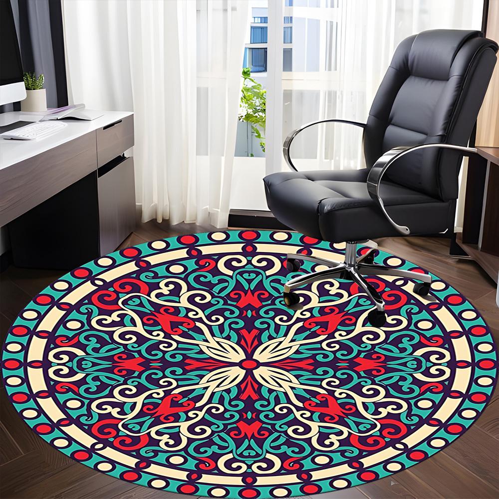 1pc Mandala Pattern Chair Carpet for Office, Soft, Non-Slip Polyester Mat, Office, Living Room, Bedroom, Durable Polyester yy251207109