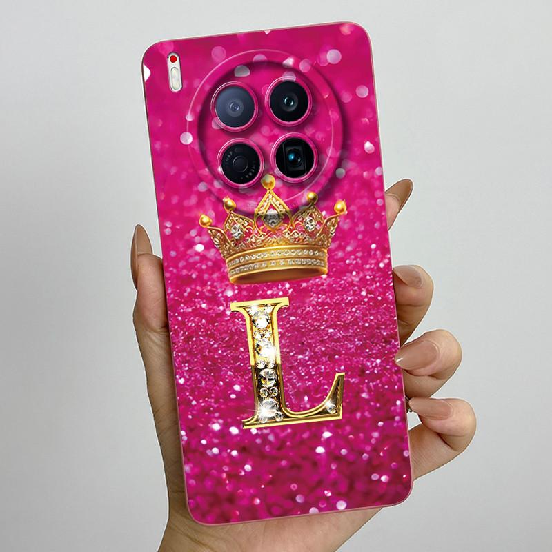For Tecno Camon 40 Premier 5G CM8 Phone Cases Crown Initial Letter Covers Soft Liquid Silicone Advanced Anti Fingerprint Shell