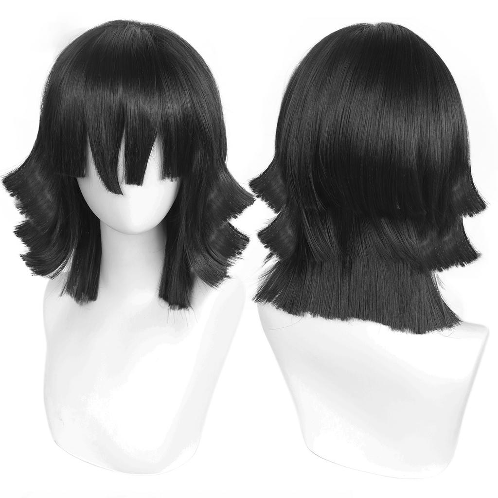 Demon Slayer Blade Black Little Bana Snake Pillar Layered Short Hair Anime Cos Wig