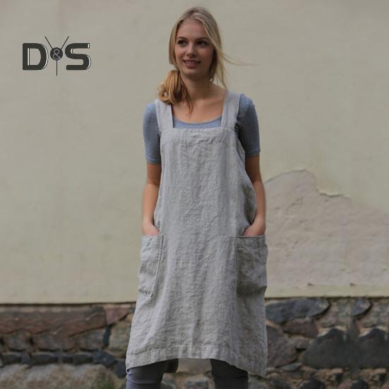 Women Bib Apron X Shape Back Bandage Design Wide Strap Large Pocket Apron Dress Kitchen Cooking Cleaning Tools