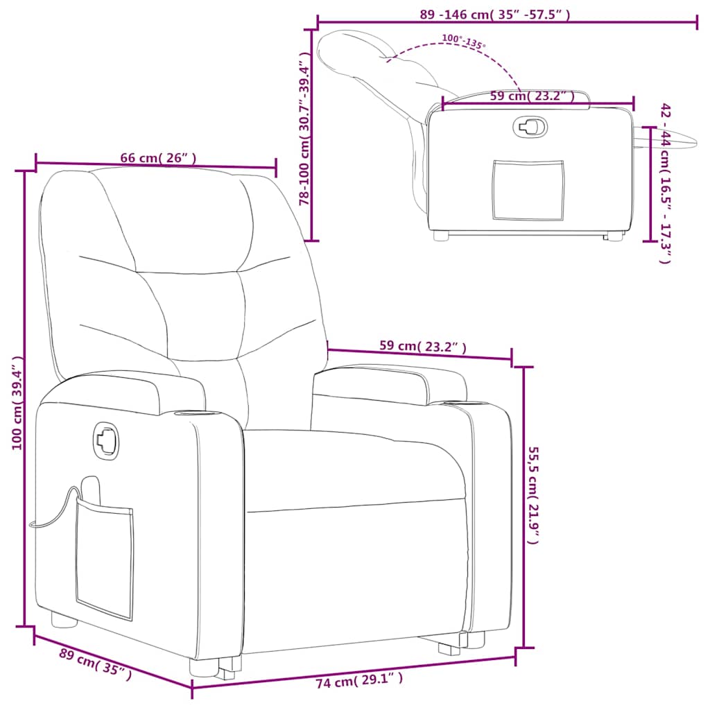 Massage Recliner with Rising Aid Grey Faux Leather