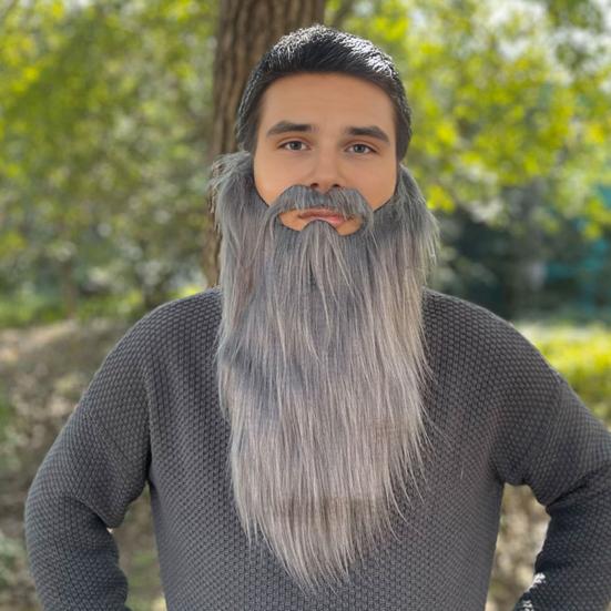 Falscher Bart Rollenspiel Kostüm Alter Mann Schnurrbart Bart mit elastischer Schnur Gesichtshaar Accessoire für Halloween Cosplay Party Zubehör