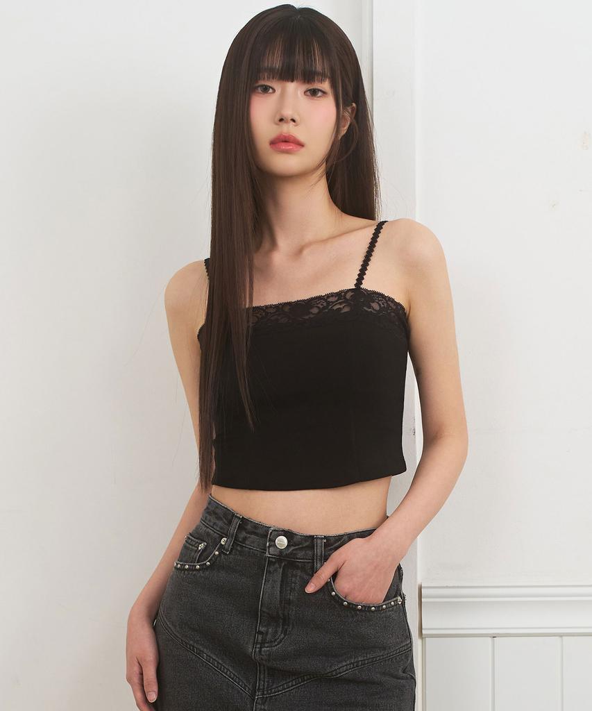 Limekeu Black Lace Crop Camellia With Built-In Cap