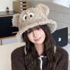 Cute funny big eyes plush hat women autumn and winter thickened thermal basin hat big head circumference cartoon couple bucket hat