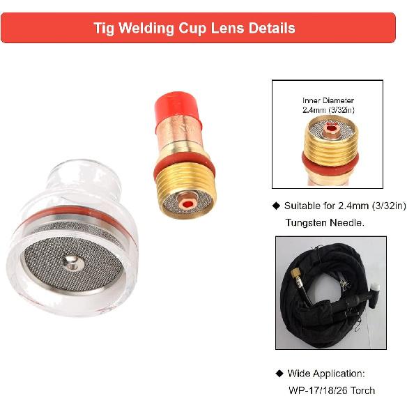 Tig Welding Gas Lens, Tig Welding Nozzle Cup Tig Torch Glass Cup Tig Welding Cup Fluid Nozzle Set Tig Welding Accessories for TIG-17/18/26(2.4MM)