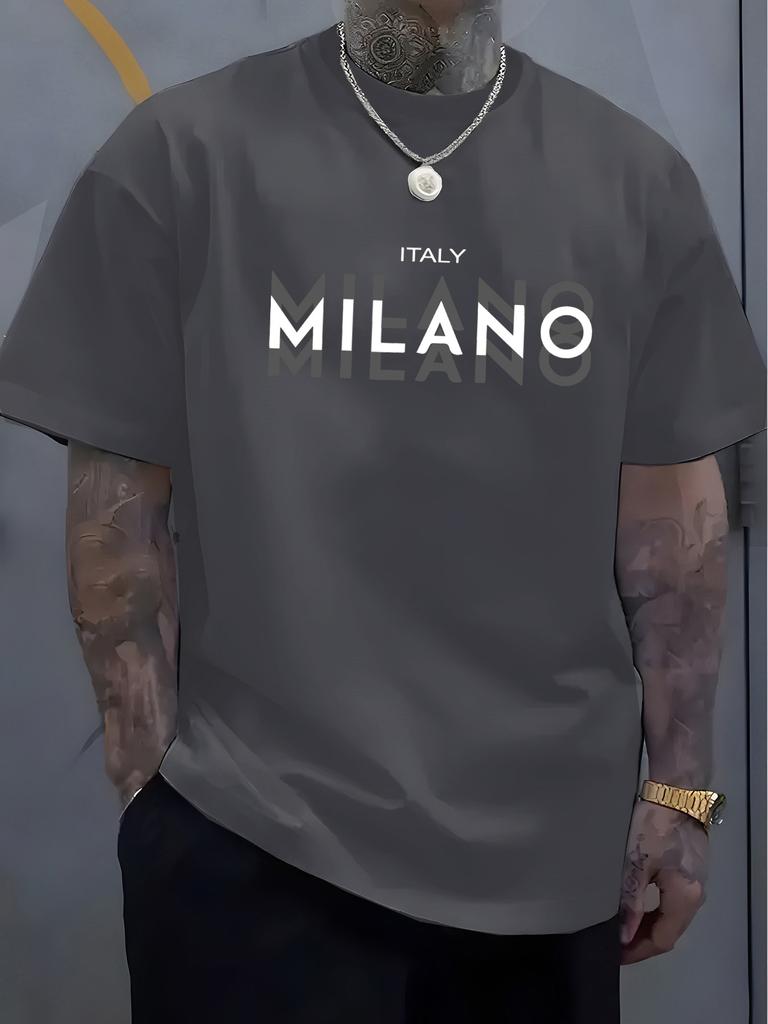 Letní pánské 100% čistá bavlna ležérní volný střih nadměrná velikost ITÁLIE MILÁNO potištěné pohodlné tričko s krátkým rukávem a kulatým výstřihem