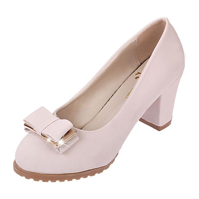 High Heels For Women 2026 New Versatile Round Toe Mid Heel Thick Heel 35