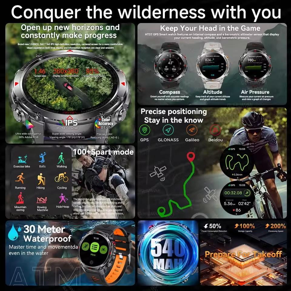 2026 T-Rex 3 Ultra GPS Smartwatch 10ATM Wasserdicht Dual-Band GNSS Kompass Militärstandard Saphirglas Anrufe Lange Akkulaufzeit Herren Outdoor Smartwatch